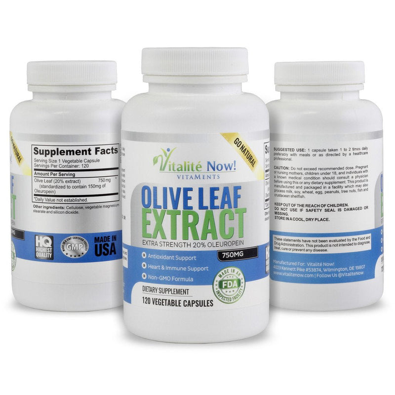 Super Strength Best Olive Leaf Extract (Non-GMO) - 20% Oleuropein - Anti-inflammatory - Potent Antioxidant & Immune Support Supplement - Up to 4 Months - 750mg Capsules - Vegetarian - 120 Count 120 Count (Pack of 1) - NewNest Australia