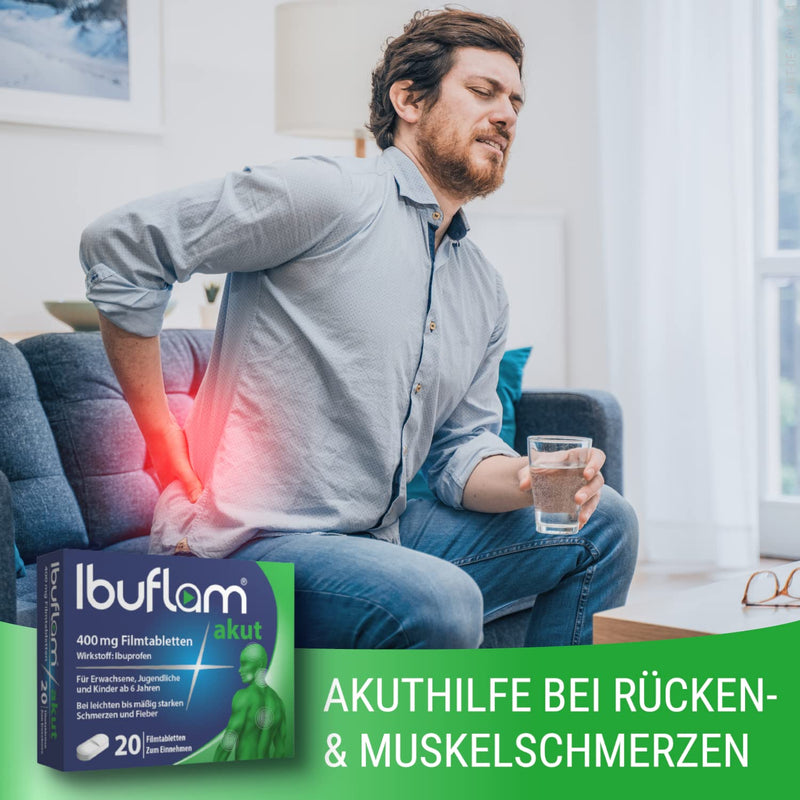 Ibuflam® acute 400 mg film-coated tablets - rapid pain relief and fever reduction with ibuprofen - 20 pieces (pack of 1) - NewNest Australia