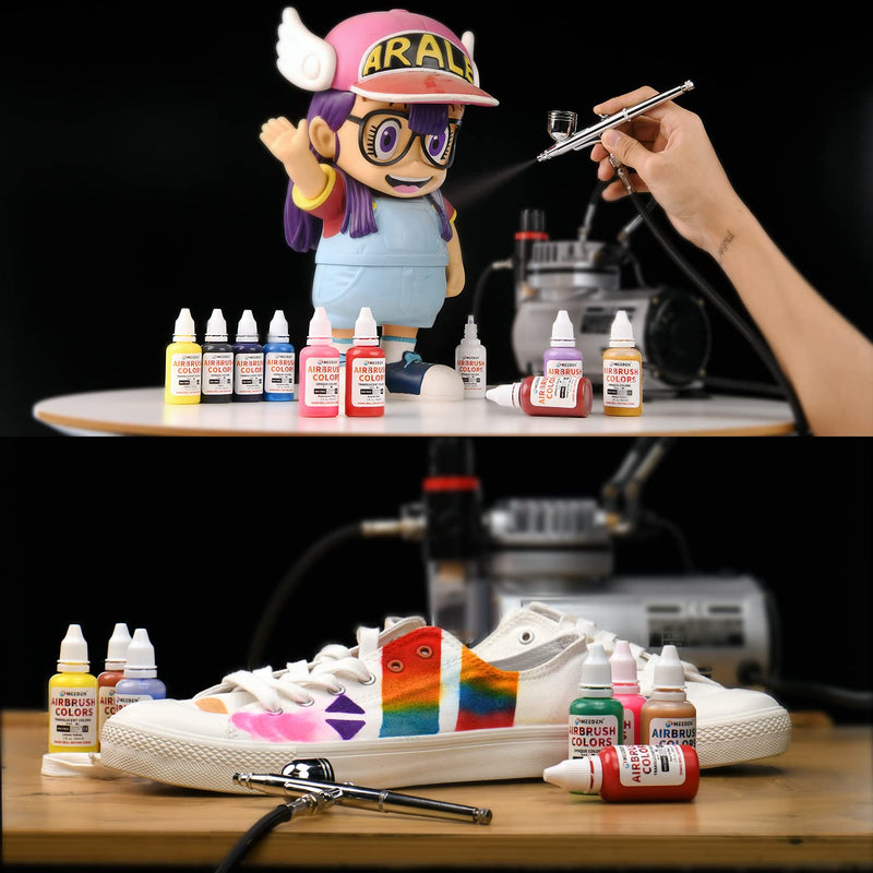 MEEDEN Airbrush Paint Kit, 12 Colors(30 ml/1fl oz.), Ready to Spray, 2 Neon Colors, Water-Based Non-Toxic for Canvas, Fabric, Wood Craft, Model, Great Airbrush Starter Kit, Acrylic Airbrush Paints Set - NewNest Australia
