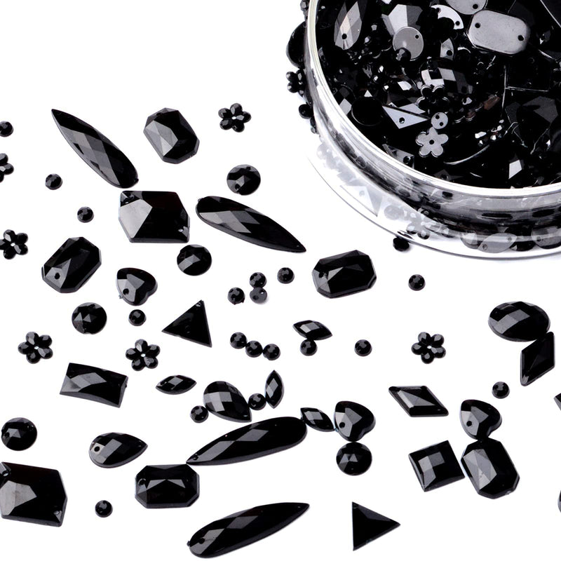 Umillars 500 Pieces Mixed Acrylic Sew on Flatback Rhinestones Crystal Acrylic Gems Diamante for Crafts DIY Dress Clothes Shoes Bag Decorations (Black) Black - NewNest Australia