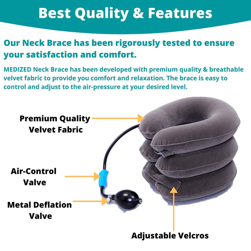 MEDIZED® Cervical Neck Stretcher Traction Device, Neck Support Brace, Inflatable & Adjustable Neck Support Pillow is Ideal for Spine Alignment & Chronic Neck Pain Relief Grey - NewNest Australia