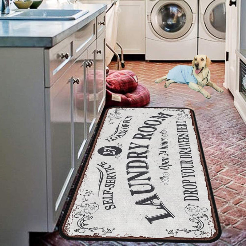 Laundry Room Long Mat Area Rug Non-Slip Floor Mat Waterproof Farmhouse Carpet for Kitchen 40" x 20"(White) Laundry Room 40x20 in - NewNest Australia