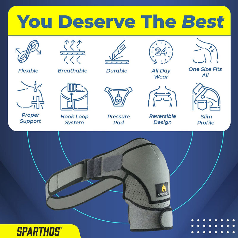 Sparthos Shoulder Brace - Support and Compression Sleeve for Torn Rotator Cuff, AC Joint Pain Relief - Arm Immobilizer Wrap, Ice Pack Pocket, Stability Strap, Dislocated Sholder - Men and Women - XXL 2X-Large Gray/Black - NewNest Australia