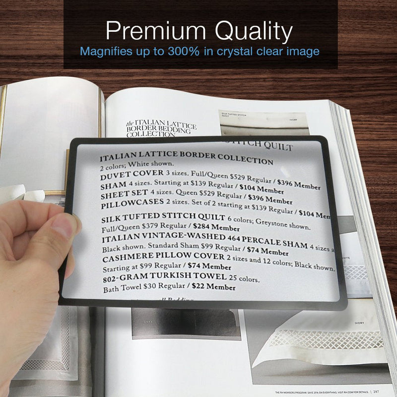 MagniPros Premium 3X (300%) Page Magnifying Lens with 3 Bonus Bookmark Magnifiers for Reading Small Prints, Low Vision Aids & Solar Projects - NewNest Australia