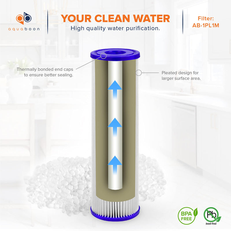 Aquaboon 1 Micron 10" x 2.5" Pleated Sediment Water Filter Cartridge | Universal Replacement for Any 10 inch RO Unit | Compatible with R50, 801-50, WFPFC3002, WB-50W, WHKF-WHPL, 4-Pack - NewNest Australia