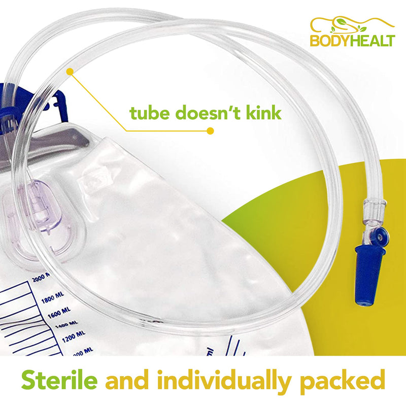 BodyHealt Urinary Drainage Bag with Anti-Reflux Chamber, 2000 mL Vinyl with 48" Drainage (1 Pack) Pack of 1 - NewNest Australia