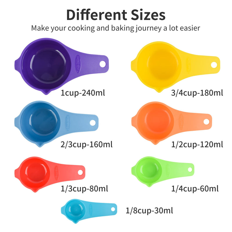 Plastic Measuring Cups and Spoons Set, Mixing Color Measurement Cups Spooons Set for Baking and Cooking, Kitchen 7 Measure Cups and 7 Spoons Set with Leveler A: 7cups+7spoons+1leveler-Mxing Color - NewNest Australia