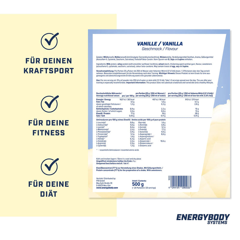 Energybody Mega Protein "Vanilla" 500 G / Multi-Component Protein Powder With Casein Whey Mix As Protein Powder / Protein Shake Without Aspartame / Protein Powder / 20 Servings - NewNest Australia