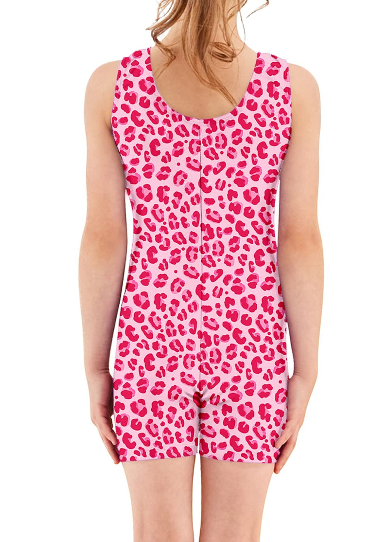 Speerise Unitard Kids Short Tank Biketard Dance Costumes for Girls Gymnastics 6 Pink Leopard Print - NewNest Australia