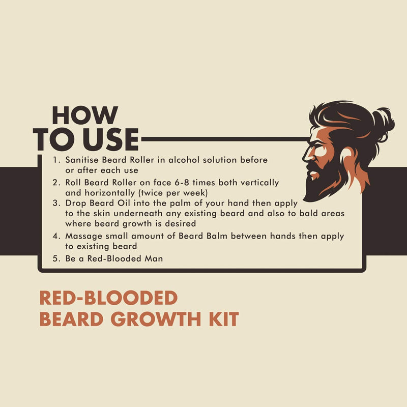 Red-Blooded Beard Growth Kit - Beard Roller + Beard Oil + Beard Balm - Stimulate Beard and Hair Growth Scented Beard Care Gift for Men - 0.5mm Dermaroller for Hair, Beard Regrowth - NewNest Australia