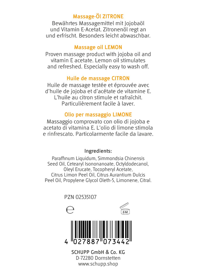 Schupp Massage Oil Lemon, 200 ml - NewNest Australia