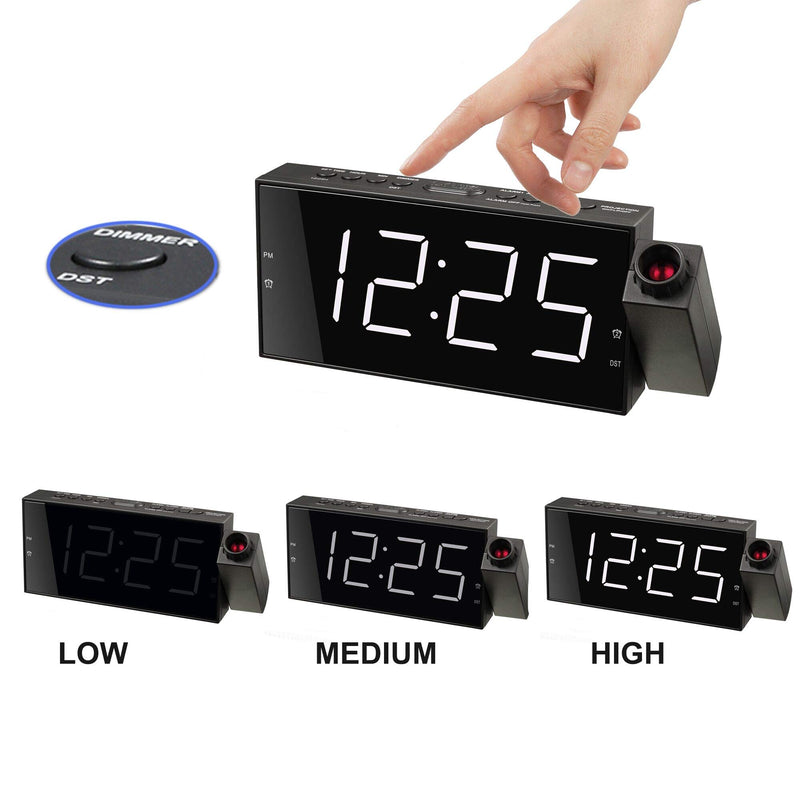 NewNest Australia - Projection Alarm Clock for Bedroom,Projector Ceiling Clock with 7”Large Digtal LED Display&Dimmer,180°Projector,USB Charger,Dual Alarms,12/24H DST,Battery Backup & Plug-in Loud Clock for Heavy Sleeper 