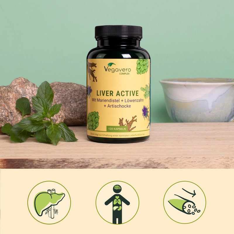 LIVER complex Vegavero® | Milk thistle, artichoke, dandelion, choline & chicory | With Silymarin & Cynarin | High-dose extracts | Liver & fat metabolism* | Vegan & No Additives | 120 capsules - NewNest Australia