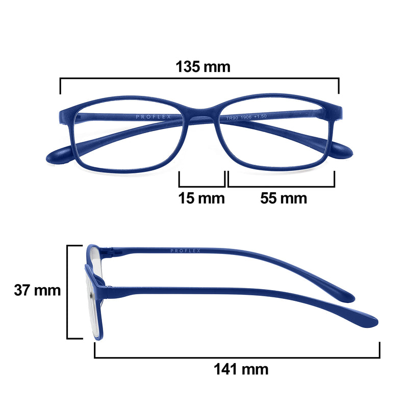 PROFLEX BluOptix with blue light filter, lightweight, flexible, scratch-resistant, unisex (women + men), computer screen technology reading glasses +0.0,+1.0,+1.5,+2.0,+2.5,+3.0,+3.5,+4.0 blue 3.5 diopters - NewNest Australia