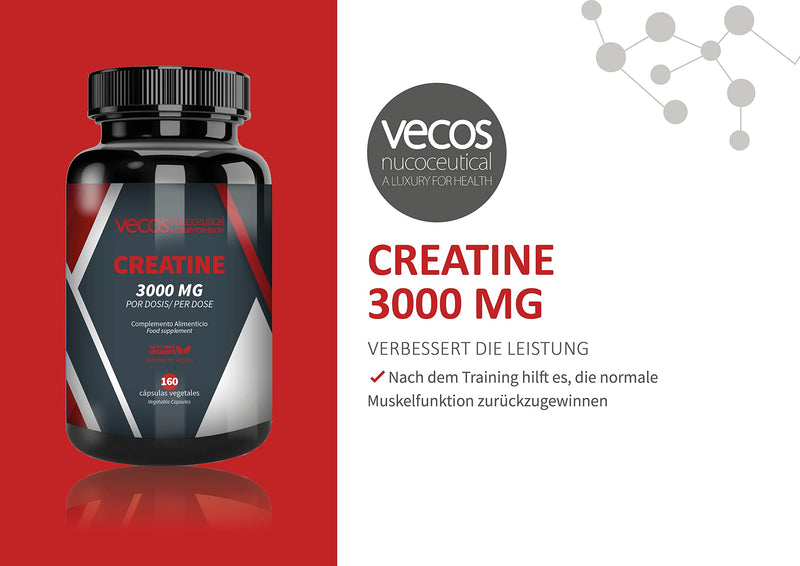 Pure Creatine Monohydrate, 3,000 Mg Per Dose For More Performance, Strength And Muscle Mass, Sports Supplement For More Power And Muscle Strength, 160 Vegetable Capsules - NewNest Australia