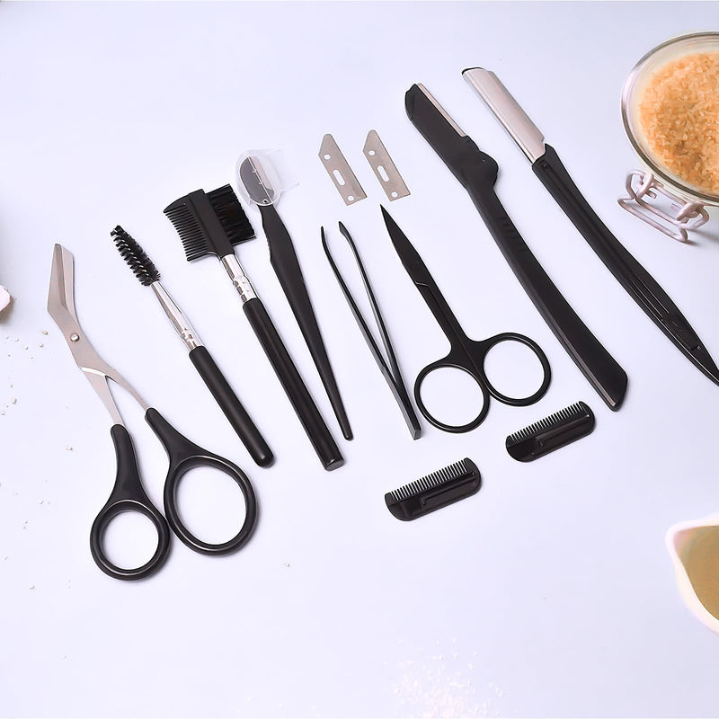 11pcs eyebrow set, tweezers eyebrow plucking eyebrow razor set with eyebrow comb, tweezers, razor, brush, scissors set, easily create perfect eyebrow shapes - NewNest Australia