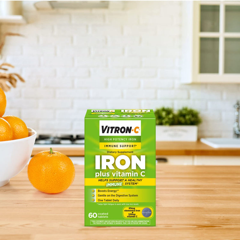 Vitron-C High Potency Iron Supplement, Immune Support, 125mg Vitamin C, 60 Count Immunity - NewNest Australia