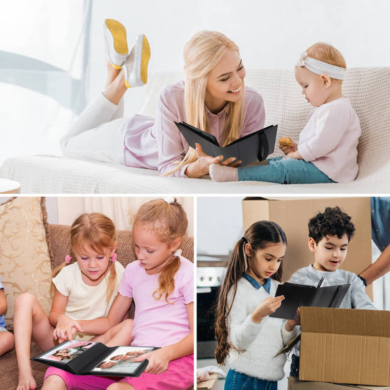 Small Photo Album 5x7 Holds 64 Photos Black Inner Page with Strong Elastic Band, 5x7 Mini Book Photo Pictures Album for Artwork, 5x7 Picture Storage, Kids Art Storage, Postcards, Drawings (Black) 1Pack - NewNest Australia