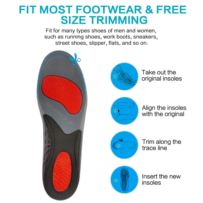 MOISO GEL Sports Work Comfort Insoles with Arch Support, Trimmable Inserts for Running Shoes Work Boots Trainers, Relieve Foot Pain for Men & Women 9-10 UK Women / 8-8.5 UK Men Black - NewNest Australia