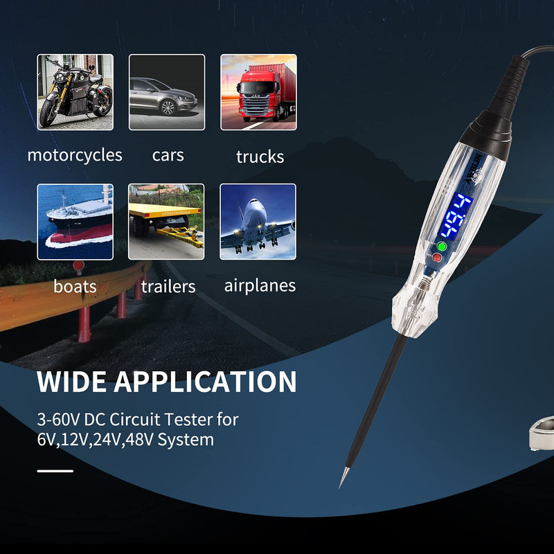 AWBLIN Automotive Test Light 3-60V DC Digital LED Circuit Tester, Heavy Duty Light Tester with Voltmeter, Auto Bidirectional Voltage Tester Electric Test Pen - NewNest Australia