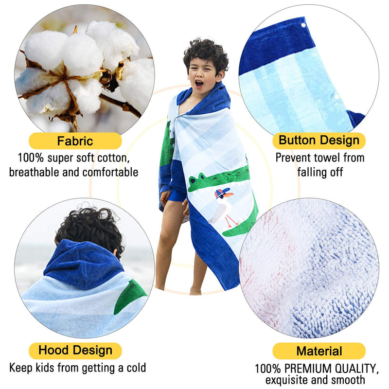 Wowelife Crocodile Kids Bath Towels for Boys Upgraded 30 x 63 Inch Hooded Beach Towel for Kids - NewNest Australia
