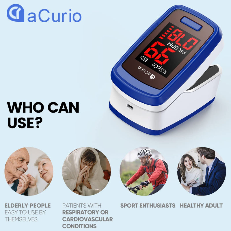 aCurio Pulse Oximeter NHS Test Oximeter - CE Approved Oxygen Monitor Finger Adults and Child Heart-Rate Monitor - Oxygen Saturation Monitor Accurate Fast Blood Oxygen Monitor Heart Rate Monitor blue - NewNest Australia