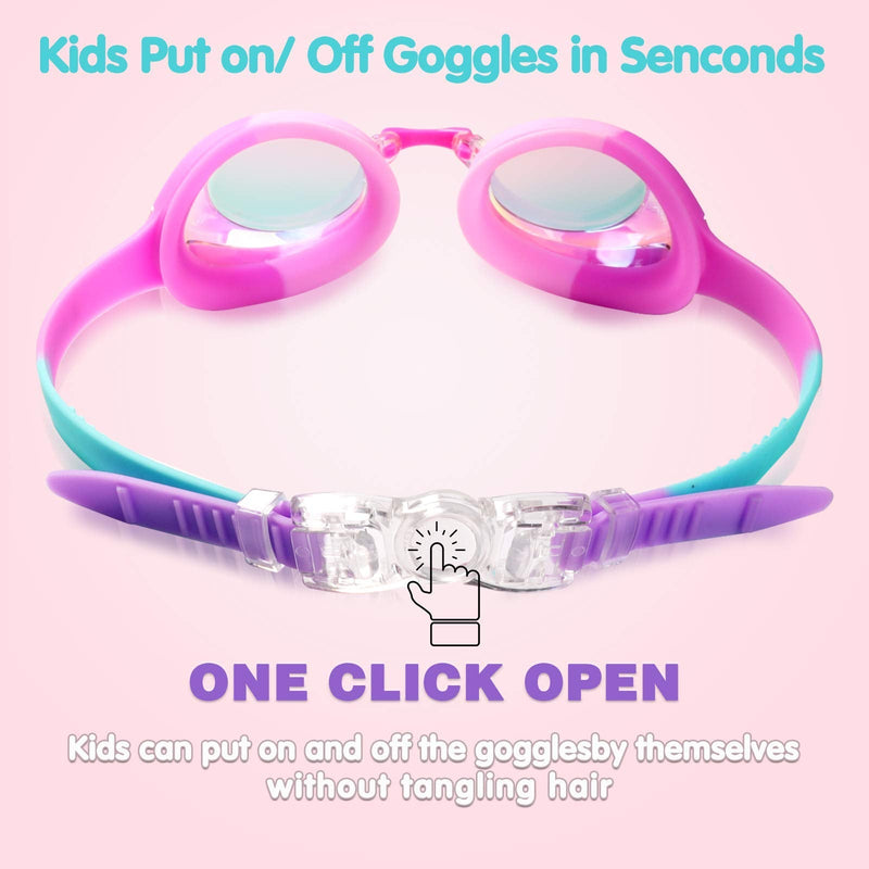 Keary 2 Pack Kids Swim Goggles for Toddler Kids Youth(3-9),Anti-Fog Waterproof Anti-UV Clear Vision Water Pool Goggles Mirrored Pink & Purple(2 Pack) - NewNest Australia