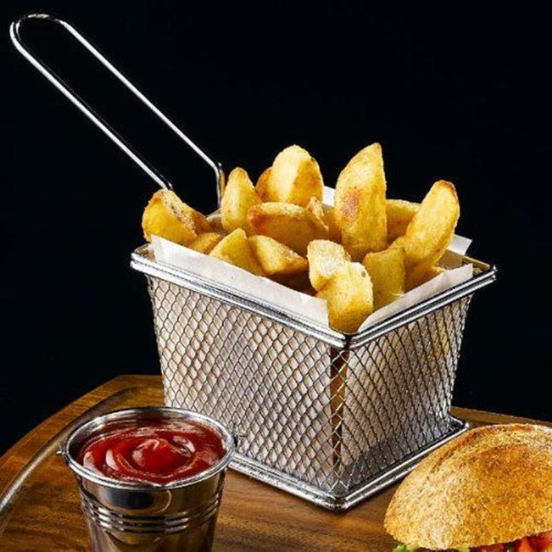 Stainless Steel Mini French Fries Basket Square Fryer Baskets, FDA Grade Kitchen Cooking Tool Food Presentation Tableware (Small 4inch 2pcs pack) - NewNest Australia