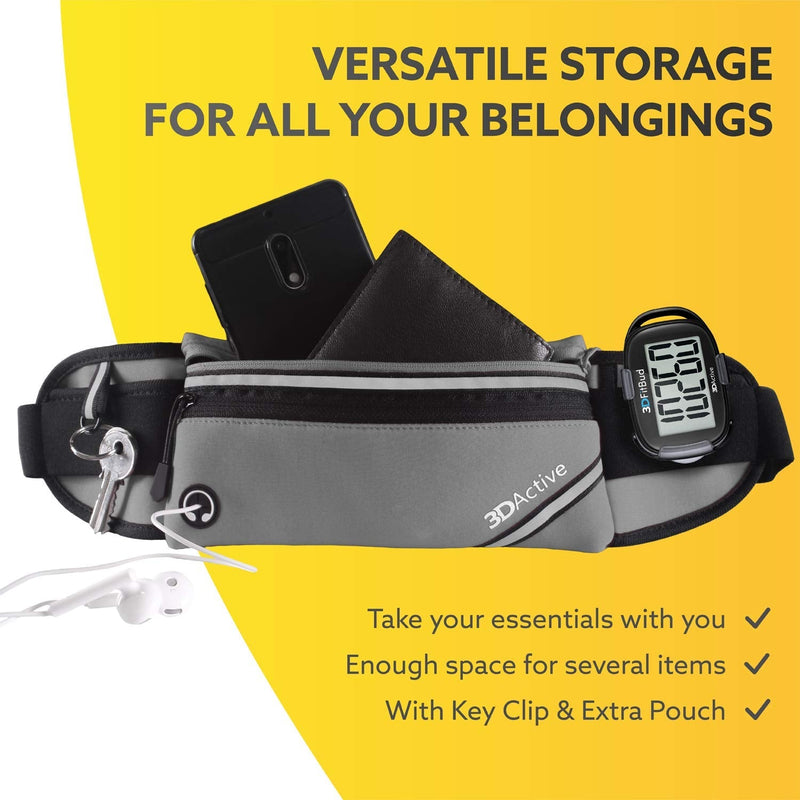 3DActive Running Belt PLUS Waist Pack, Water Resistant Runners Belt, Workout Fanny Pack, Lightweight, All-in-One Reflective Running Pouch for Exercise, iPhone, Android and Accessories (Gray) Gray - NewNest Australia
