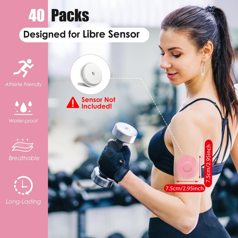 Freestyle Libre 3 Plasters, Pack Of 40 Libre 1, 2 & 3 Sensor Stickers, Waterproof And Durable Plasters For Freestyle Libre 1 & 2, Thin Film Easy To Use By Youshares (Pack Of 40, Pink) - NewNest Australia
