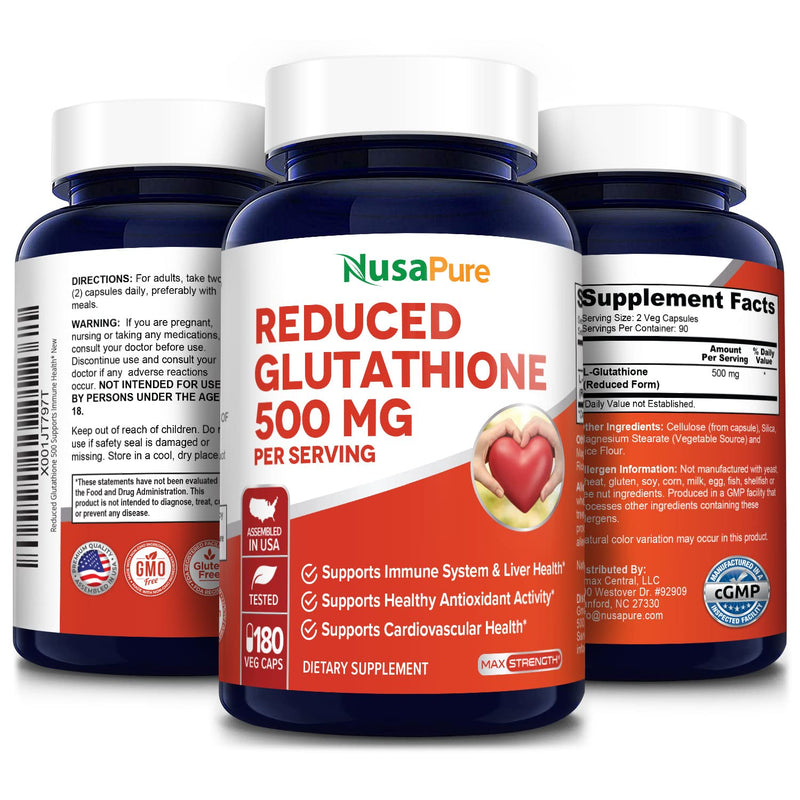 Reduced Glutathione 500 mg 180 Veggie Capsules (Vegan,Non-GMO & Gluten-Free) L-Glutathione - NewNest Australia