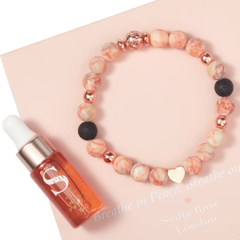 Anxiety Bracelet for Women- Lava Rock and Red Jasper Crystal Diffuser with Good Sleep Oil - Aromatherapy Crystals – with Love Heart Charm- Wellness Bracelet Gifts for Women - Gift Box - NewNest Australia