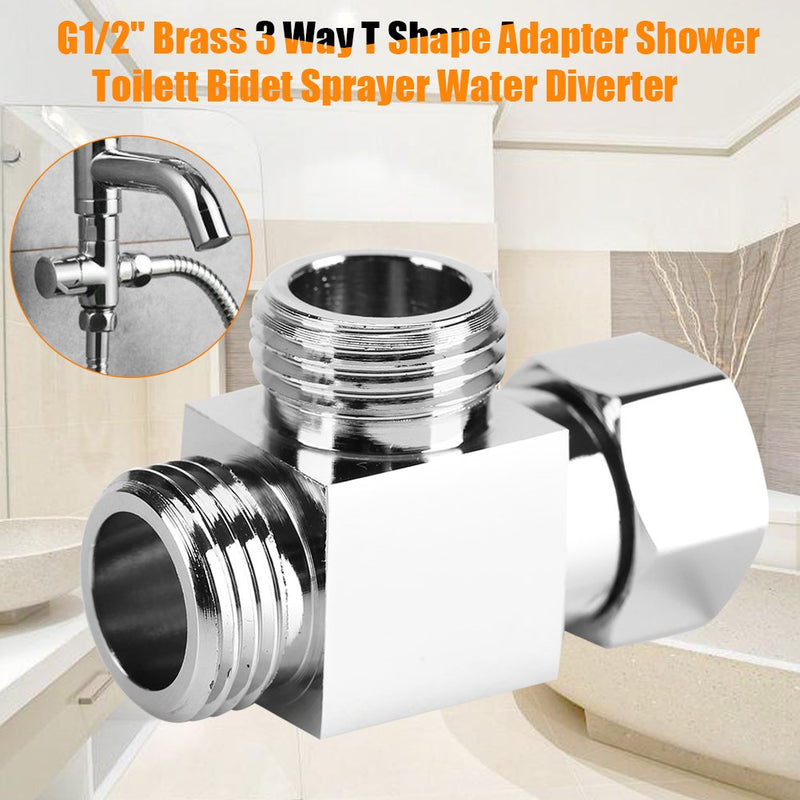 T Shape 1/2" Brass Chrome 3 Way Diverter, Hose Fitting Tee, Adapter Connector for Angle Valve Hose Bath Shower Arm Toilet Bidet Sprayer Faucet - NewNest Australia