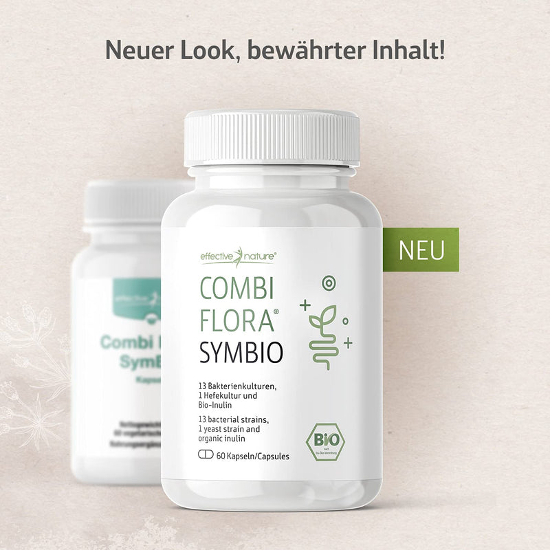 Combi Flora SymBIO - Probiotic with 13 bacterial strains + organic inulin - 60 vegan capsules - delayed release - high dose 60 pieces (pack of 1) - NewNest Australia