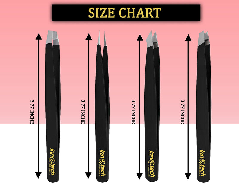 Tweezers Eyebrow Plucking 4 Piece Tweezers Set Professional Rustproof Stainless Steel Precise Eyebrow Plucking, Hair Remover Ingrown Hair, Face Epilator High Quality Care Set Black - NewNest Australia