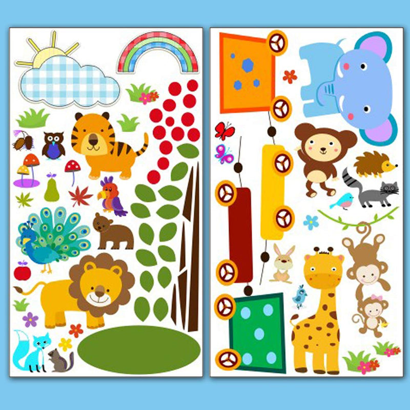Wall Decals - Safari Adventure Decorative Peel & Stick Animal Wall Art Sticker for Baby's & Kids Room, Nursery and Playroom - 55 PCS - NewNest Australia