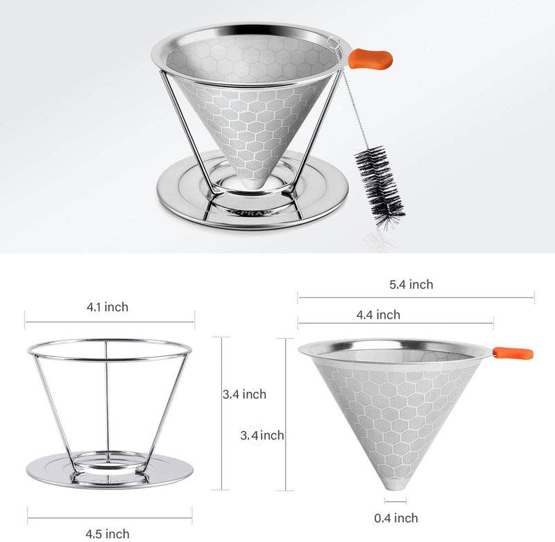 E-PRANCE Metal Coffee Filter, Stainless Steel Pour Over Coffee Filter, Paperless and Permanent, Reusable Coffee Cone Dripper with Separate Stand for 1-2 Cups - NewNest Australia