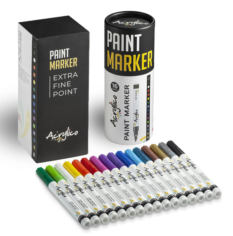 Acrylico Acrylic Paint Pen Set of 16 - Extra Fine Tip Point Pens with 4 Metallic Markers - Rock, Glass, Wood & Fabric Painting Art Supplies, Adults & Kids Arts Craft Kit for Scrapbooking & Drawing - NewNest Australia