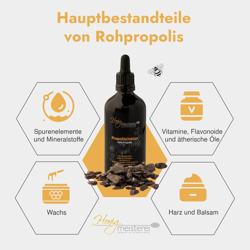 Honigmeisterei Propolis tincture 100ml with 40% natural propolis, in the best quality from Black Forest beekeeping, propolis drops without additives 100ml with dropper pipette - NewNest Australia