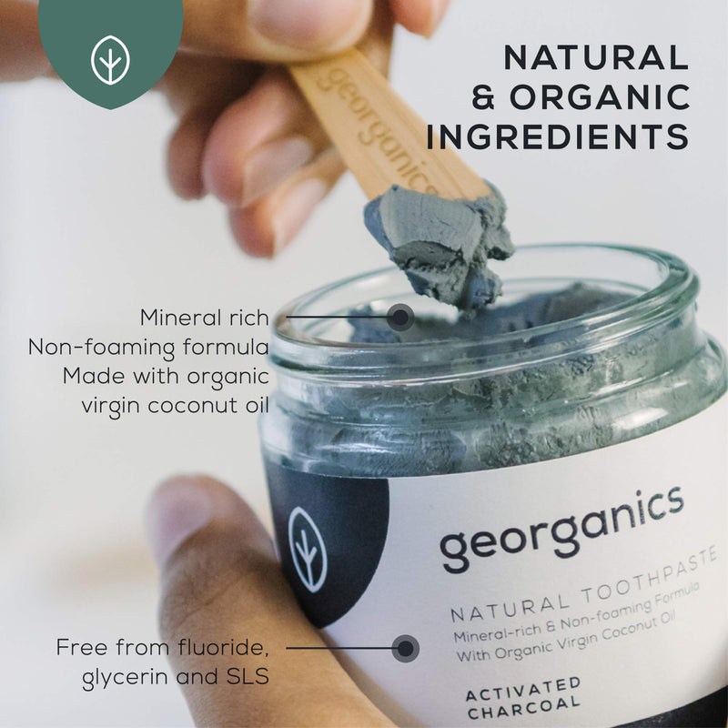 Georganics - Organic Mineral-Rich Teeth Whitening Toothpaste - Non-foaming Formula with Organic Virgin Coconut Oil - Vegan, SLS, Cruelty and Fluoride Free - Activated Charcoal - 60ml 60 ml (Pack of 1) - NewNest Australia