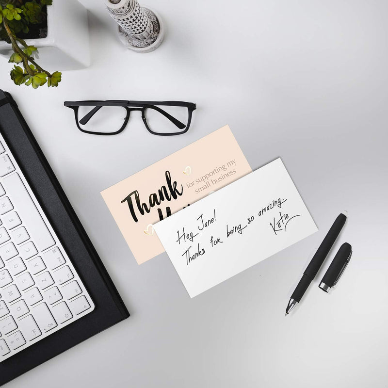 Easykart 120 Thank You For Supporting My Small Business Cards , Gold Foil Business Card Size 3.5" x2", Thank You Cards for Online Retail Shop , Small Business , Customer Package Inserts Pastel Peach - NewNest Australia