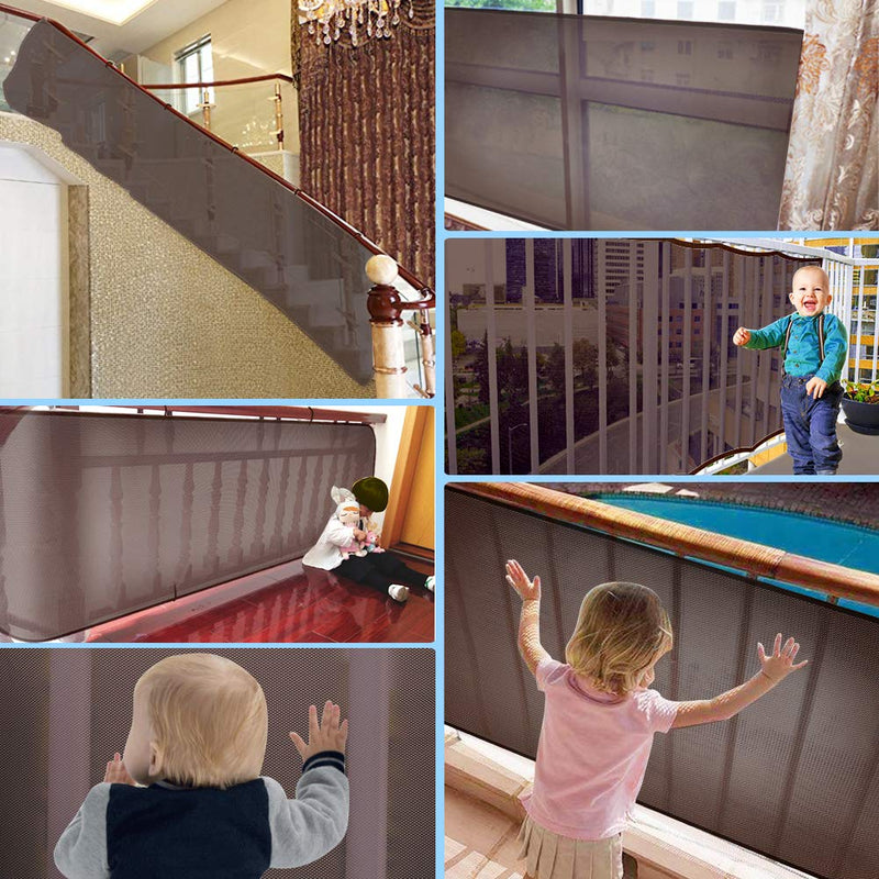 Adsoner Child Safety Net - 10ft L x 2.5ft H, Balcony, Patios and Railing Stairs Netting, Safe Rail Net for Kids/Pet/Toy, Sturdy Mesh Fabric Material (Brown) Brown - NewNest Australia