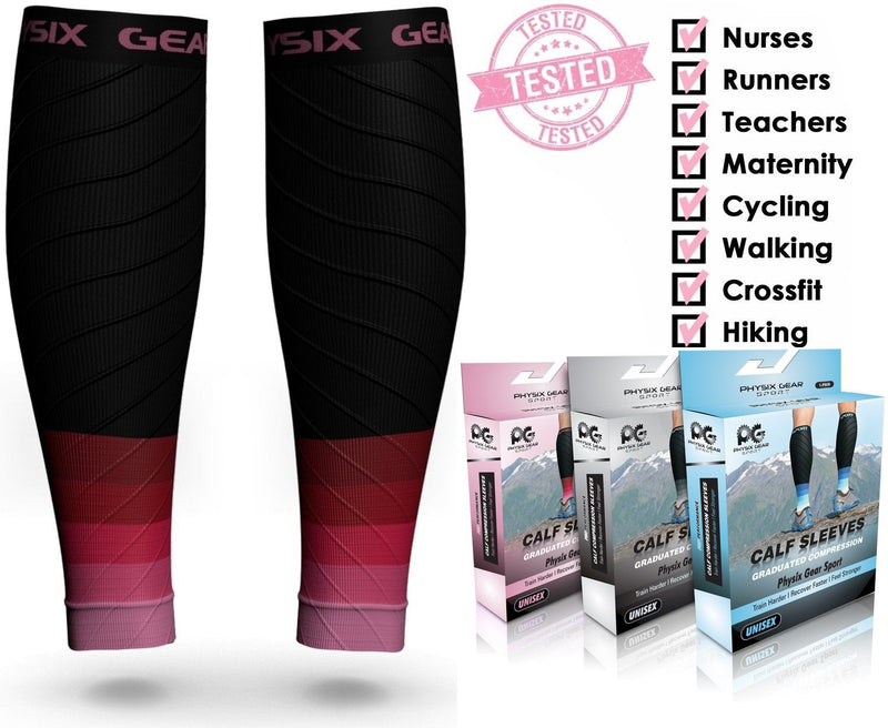 Calf Compression Sleeve Men & Women - Shin Splints Support, Footless Compression Socks for Calf Support, Achilles Tendon Support, Leg Cramps, Varicose Veins, Maternity, Nurses (1 Pair) S/M | 12" - 16" Calf Black/Pink - 1 Pair - NewNest Australia