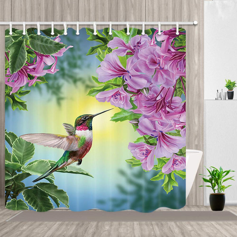 JAWO Flower Shower Curtains, Bird Hummingbird with Pink Flowers, Shower Curtain for Bathroom Decor Polyester Fabric Bathtub Curtain with Hooks Waterproof 69x70inches 69x72inches - NewNest Australia