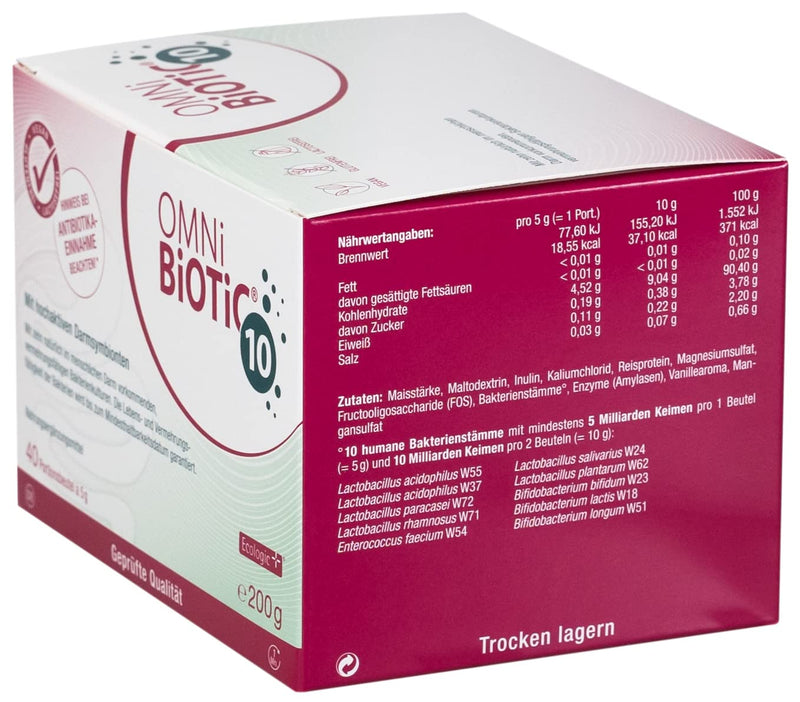 OMNi BiOTiC 10 | 40 portions (200g) | 10 bacterial strains | 10 billion germs per daily dose | powder | With inulin | Vegan | Gluten free | Lactose free | For daily use 40 servings (pack of 1) - NewNest Australia