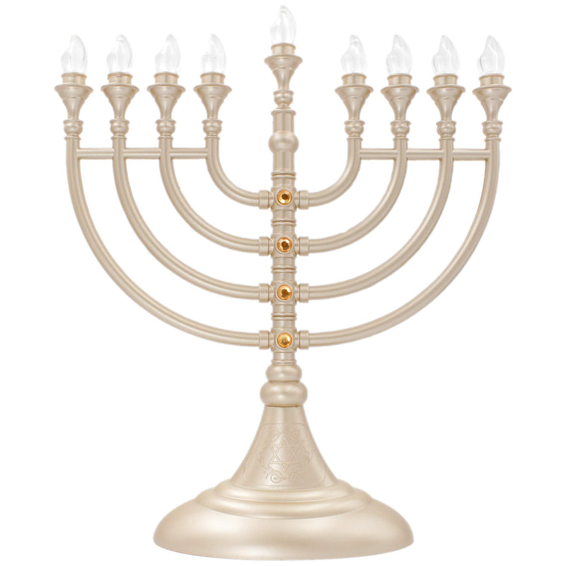 NewNest Australia - The Dreidel Company Traditional LED Electric Gold Hanukkah Menorah with Crystals - Battery or USB Powered - Includes a Micro USB 4' Charging Cable 