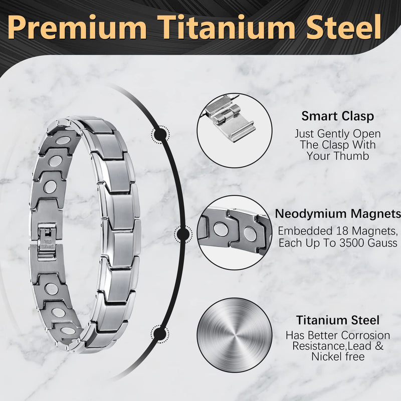 Jeracol Titanium Steel Magnetic Bracelets for Men,Magnetic Wristband with Ultra Strength Magnets Wristband,Length Adjustable Magnetic Brazaletes with Free Links Removal Tool & Gift Box A-silver - NewNest Australia