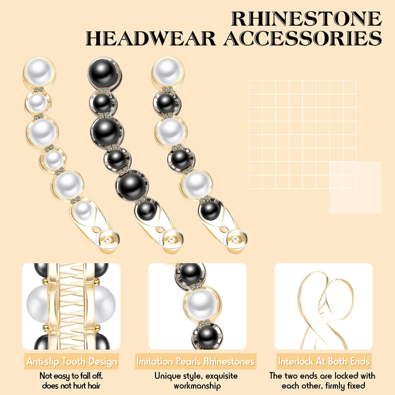 3 Pcs Pearl Banana Hair Barrettes, Artificial Pearl Rhinestone Banana Clips Acrylic Banana Hair Clips Elegant Ponytail Hair Barrettes Hair Accessories for Women Girls Thick Fine Hair - NewNest Australia