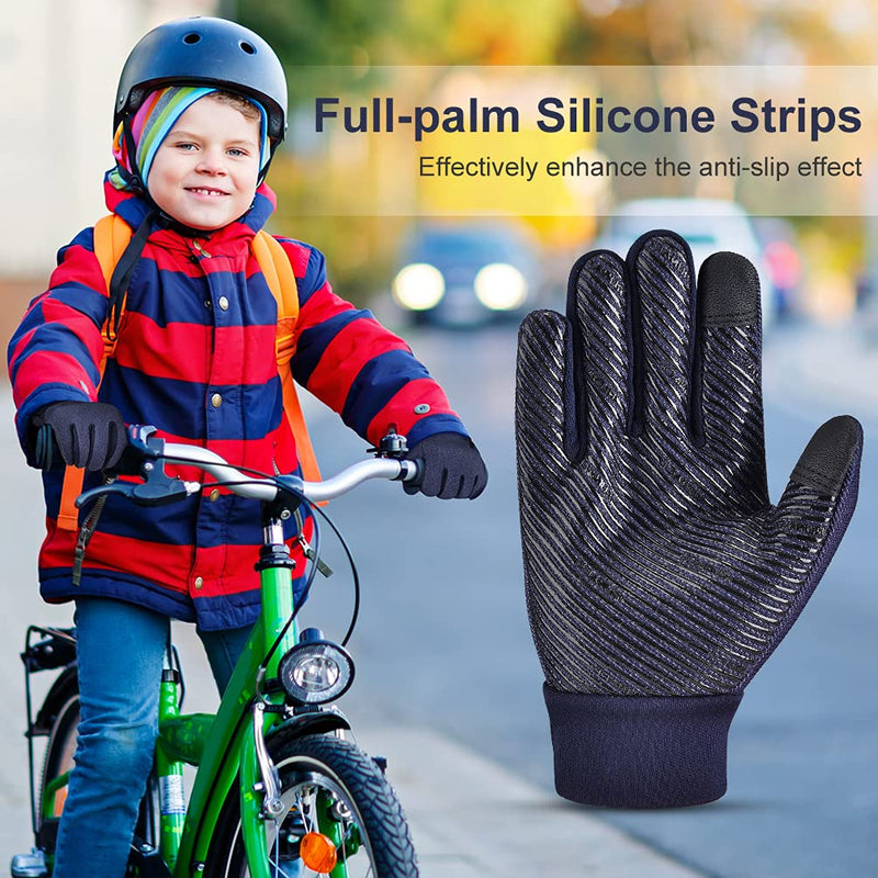 Winter Kids Snow Waterproof Gloves - Boys Girls Warm Touch Screen Windproof Anti-Slip Snow Gloves for Outdoor Sports Snowboarding Riding Biking Cycling Running Ski Black Thermal Mittens for Age 6-8 - NewNest Australia