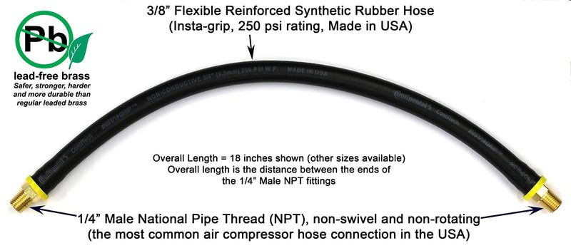 18-inch Short Air Compressor Hose: 1/4" Male NPT To 1/4" Male NPT Connections (Lead-Free Brass) 18 inches - NewNest Australia